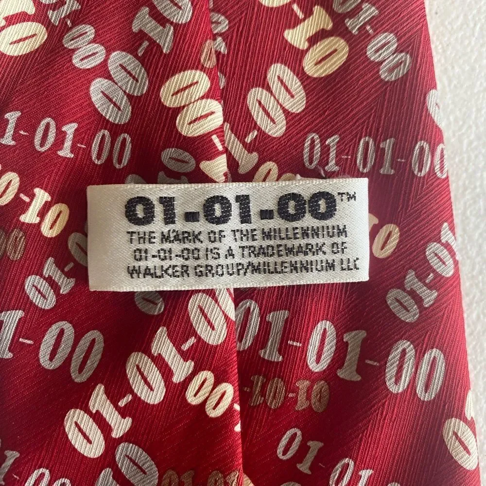 VINTAGE NECK TIE - 01-01-00 Millennium Year - Mark Of The Millennium Red